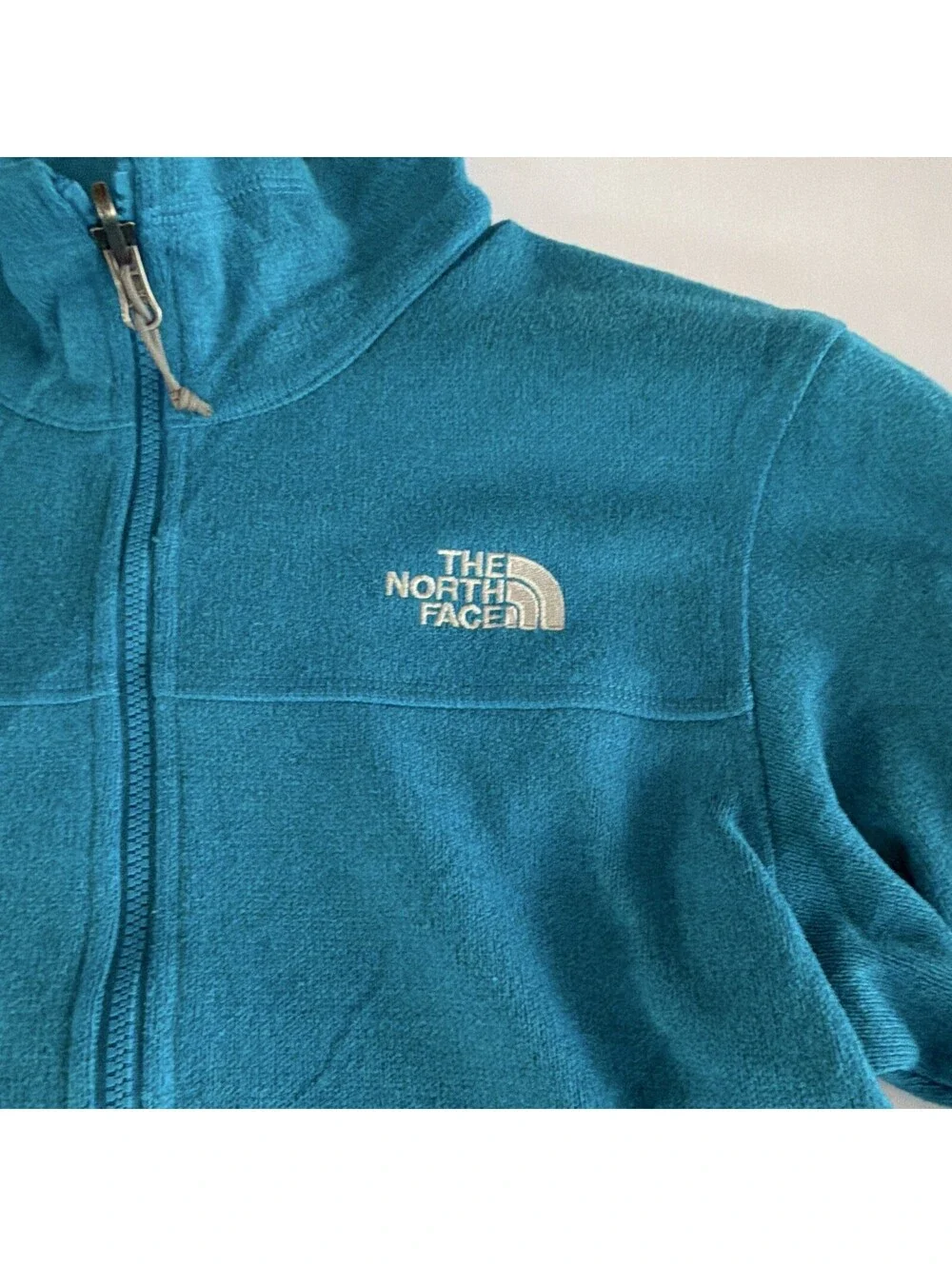 The North Face Men's Blue Solid Full Zip Logo Fleece Jacket Pockets Size S